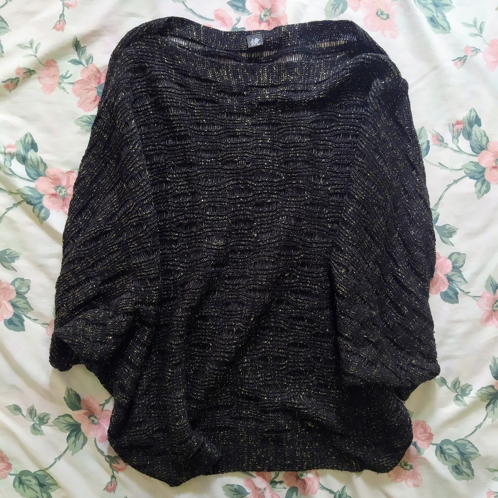 Black Metallic Oversized Bat Wing Sleeve Sweater
